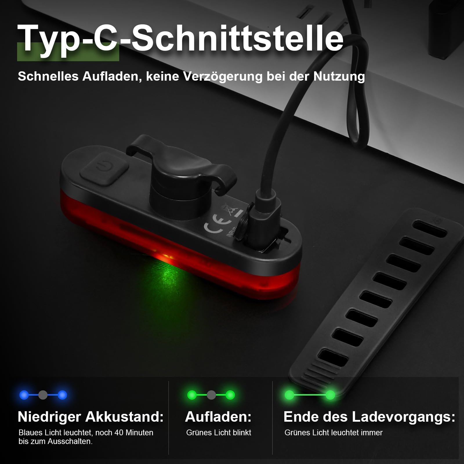 toptrek Rücklicht Fahrrad Sichtweite 200 Metern | Bike Rear Light Led StVZO Zugelassenes | Fahrrad Rücklicht USB-C Aufladbar Batterie | Fahrradlicht Hinten IPX5 Wasserdicht für Rennrad, MTB, E-Bike 5