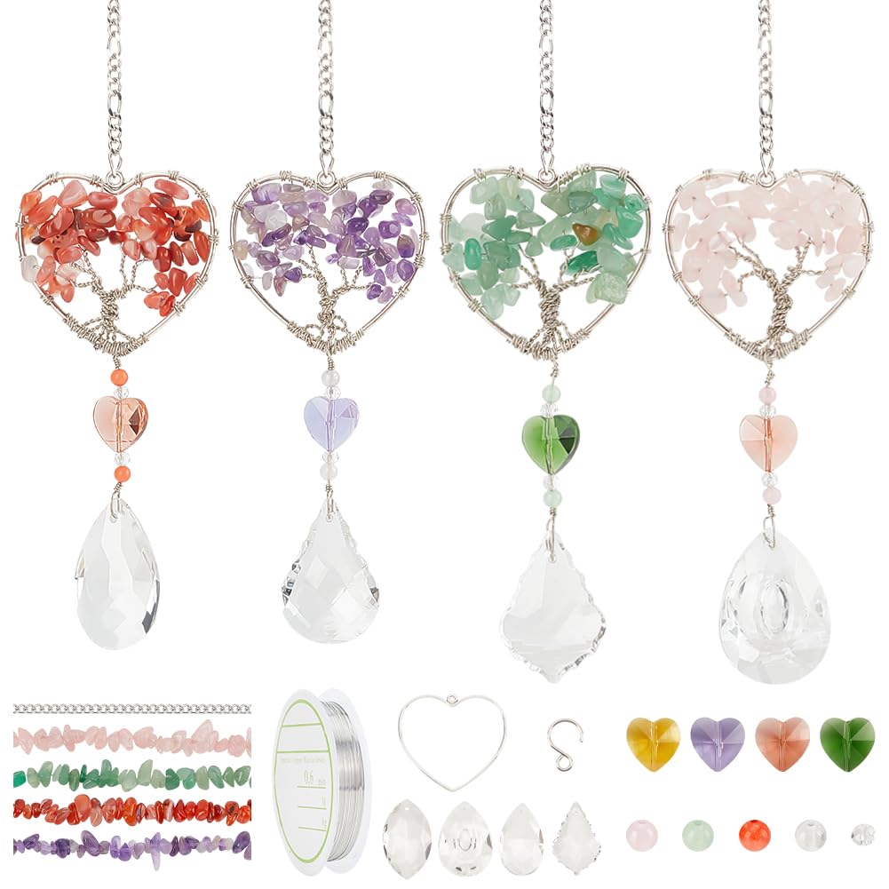ORIGACH 4 Pack DIY Tree Of Life Suncatcher Kit for Windows, Love Tree of Life Crystal Pendant Sun Catchers Window Hanging Decor Meditation Ornaments for Window Home Garden Decorations