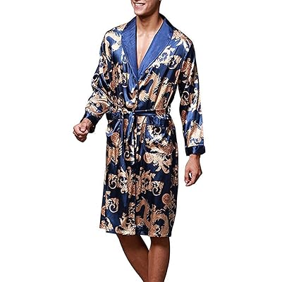 VERNASSA رجالي ساتان رداء حرير طويل الأكمام Kimono رداء حمام ملابس نوم صالة