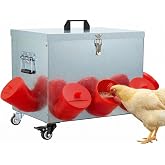 Magicfly 40 lbs Chicken Feeder No Waste, Large Metal Chicken Feeder Box | 8 Bell-Mouth Feeding Port, with Handle and Wheels, Rat Proof Chick Feeder for Chickens, Ducks &amp; Geese