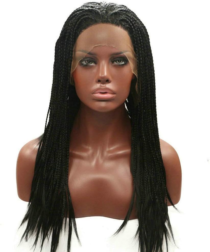 Braided Wigs for Black Women Afro America 1B Box Braided Synthetic Lace Front Wig Drag Queen Wig 26Inches