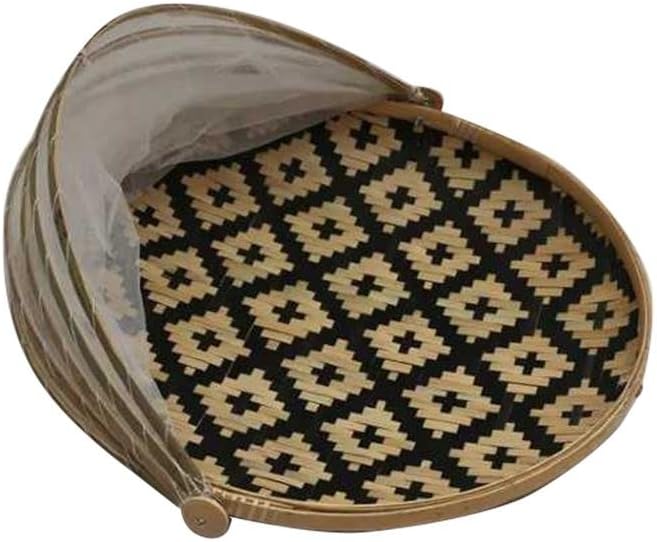 Bamboo Food Serving Tent Basket, Fruit Vegetable Bread Protection Mesh Cover, Hand-Woven Outdoor Picnic Food Storage Container with Gauze - Keep Out Flies, Bug, Mosquitoes