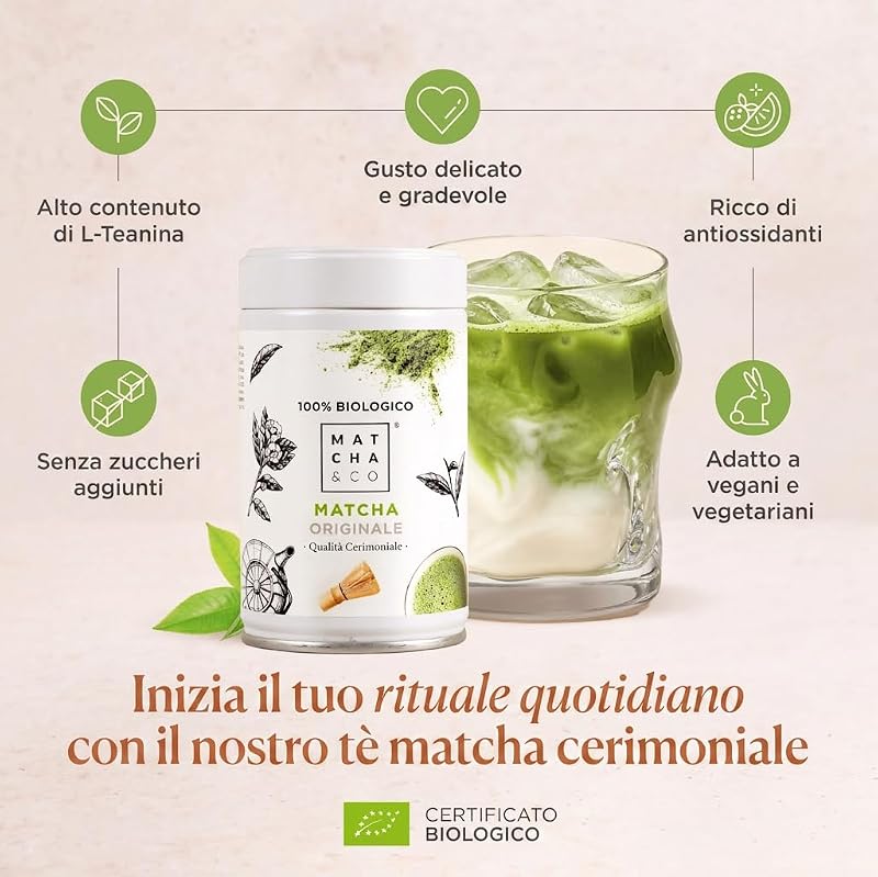 Matcha tea originale 100% bologico, grado cerimoniale, polvere organica dal giappone, naturale al 100%, tè matcha 80G - Matcha & CO