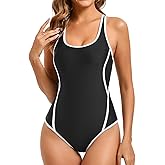 Cromi Women's One Piece Swimsuit Solid Color Bathing Suit Scoop Neck Low Back Swimwear Adjustable Straps High Cut Swim Suits