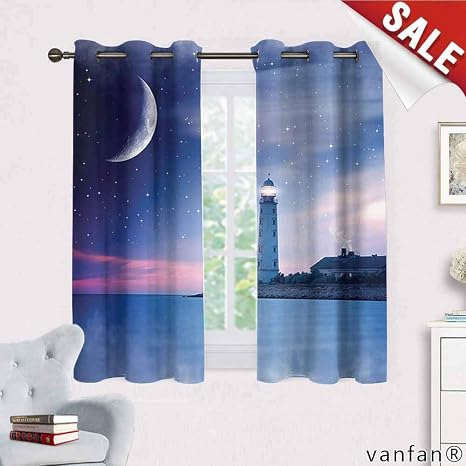 Amazon Lighthouse Decor Collection カーテンセット 2枚セット 晴れた嵐 ポルトガル 北海岸 大波 災害 ビーコン ピクチャーカーテン 断熱 グレー W72 X L63 カーテン オンライン通販
