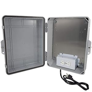 Altelix NEMA Enclosure 14x11x5 (9.5" x 8" x 4" Inside Space) Polycarbonate + ABS Weatherproof with Aluminum Equipment Mounting Plate, Pre-Wired 120 VAC Outlets, 5 Foot Power Cord