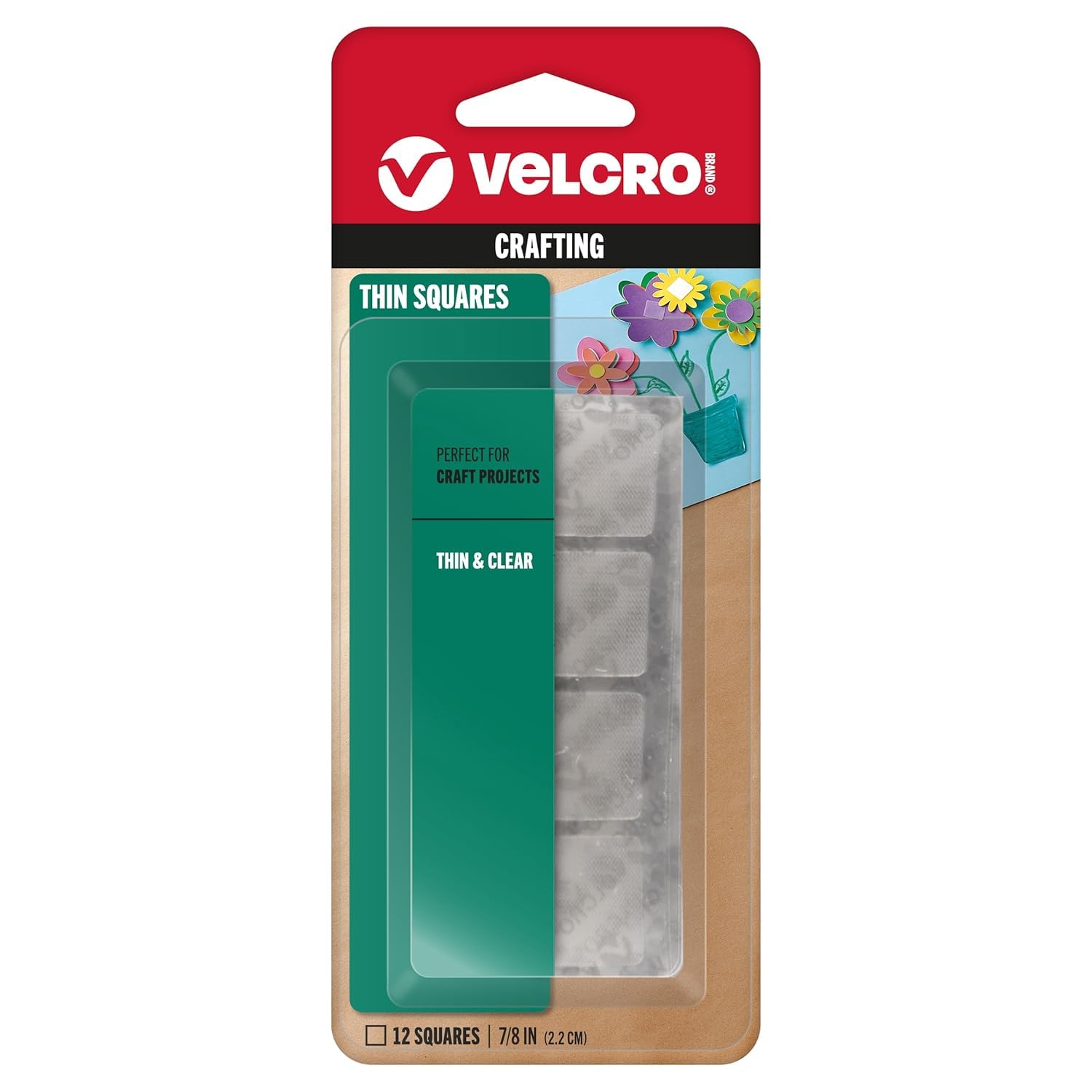 VELCRO Brand - Thin Clear Fasteners | Perfect for Home or Office | 7/8in Squares | Pack of 12