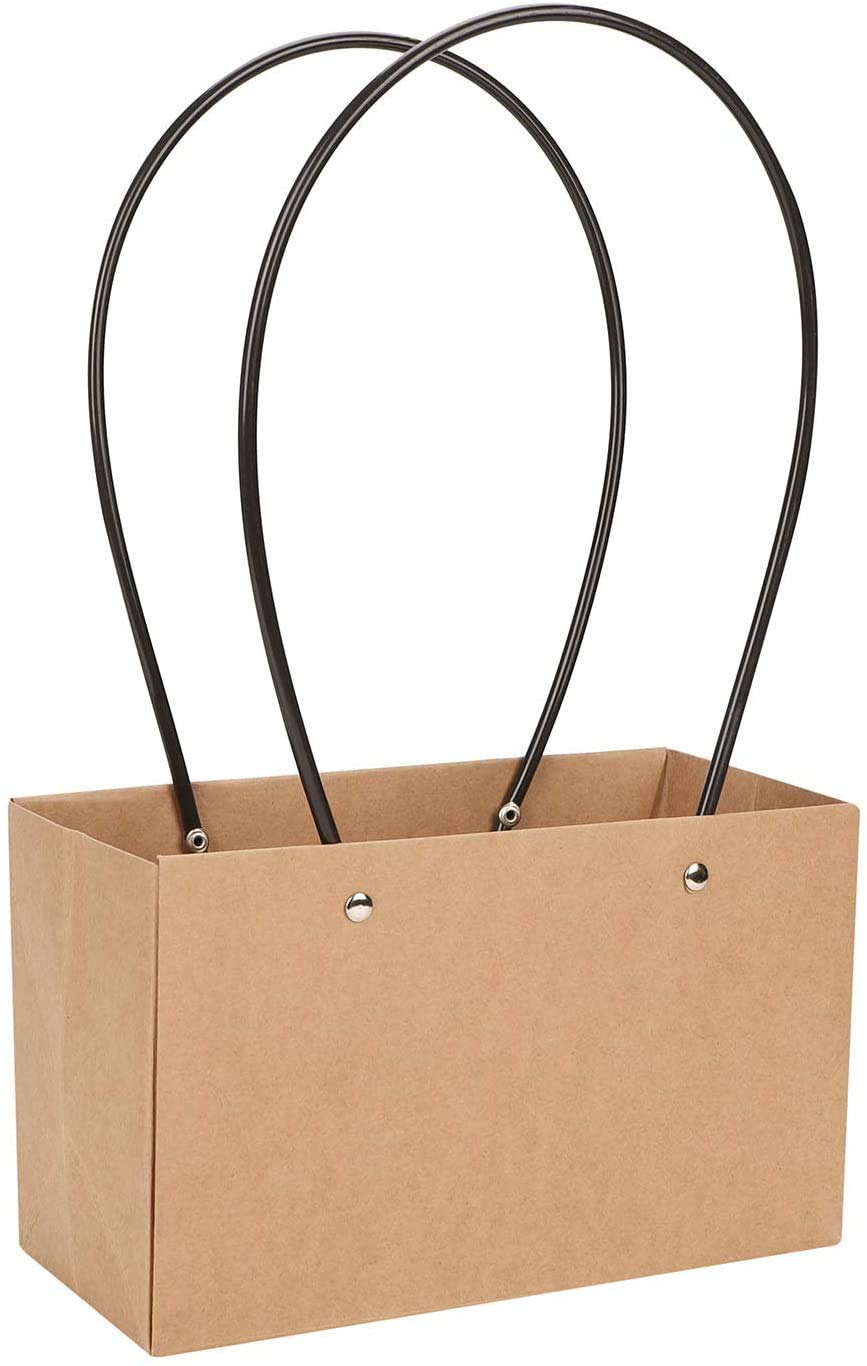 Shiwaki 5pcs Kraft Paper Flower Gift Bag Box - Waterproof Brown Paper Carrier With Handle Tote for Birthday Wedding Party Favors