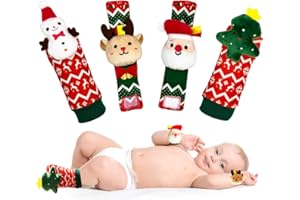 QINGQIU Baby Christmas Rattle Socks & Wrist Rattles My First Christmas Toys for Infant Toddlers Christmas Stocking Stuffers Gifts