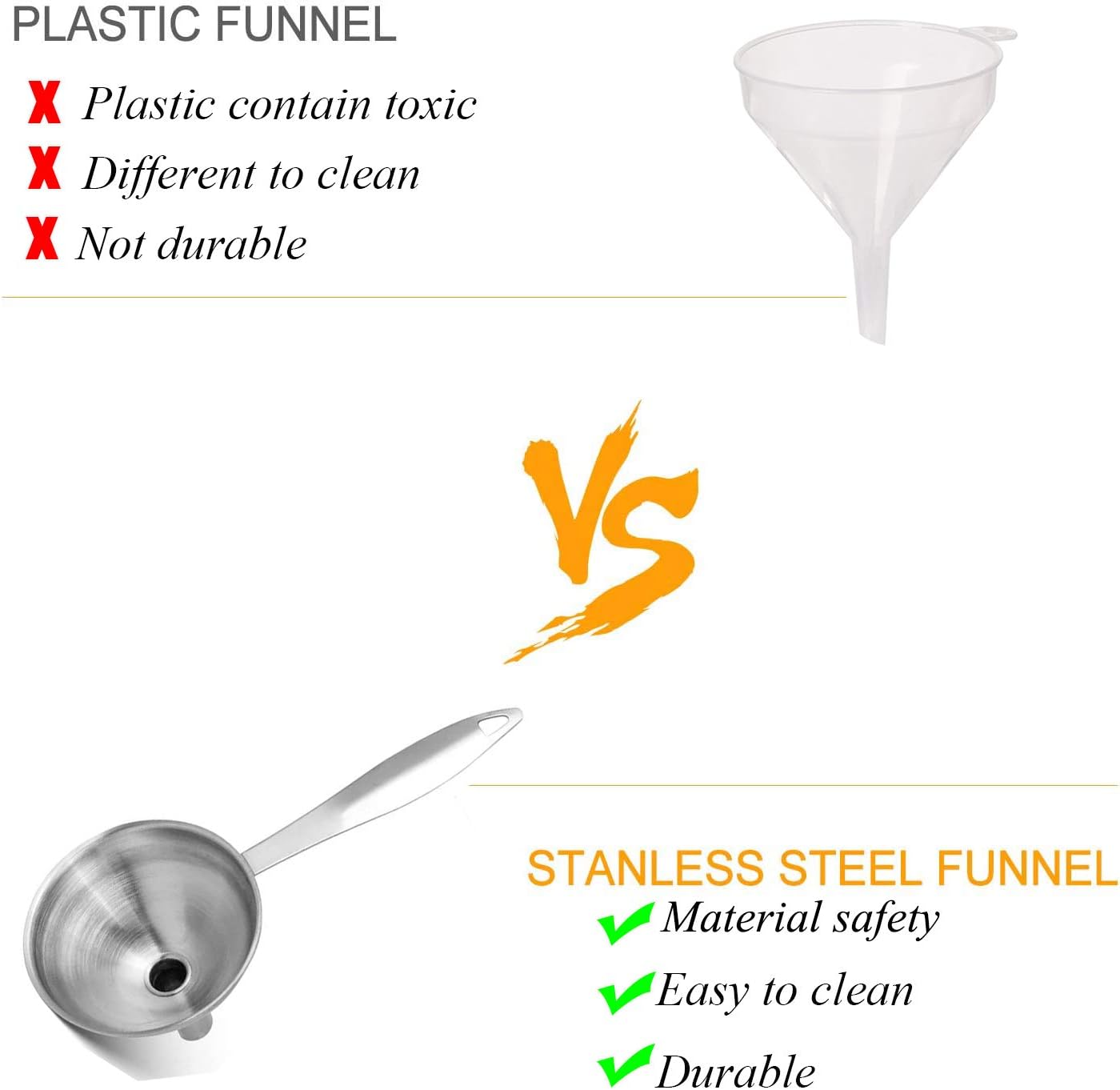 3 Pieces Kitchen Funnel, Hip Flask Funnel Stainless Steel Small Funnel