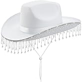 quescu Bridal Cowgirl Hat for Bachelorette Party,Rhinestone White Cowboy Hat for Women Bride To Be Gift,Halloween Costume