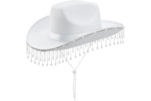 quescu Bridal Cowgirl Hat for Bachelorette Party,Rhinestone White Cowboy Hat for Women Bride To Be Gift,Halloween Costume