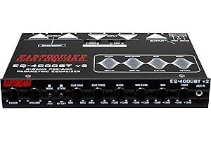 Earthquake Sound EQ-4000BT v2 4-Band 1/2 DIN Pre-Amp Car Audio Graphic Equalizer with RCA, AUX, Mini Jack, and Bluetooth Streaming Ready
