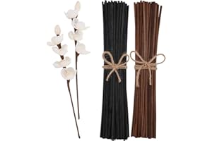 NONGCUNREN jecengs Natural Reed Diffuser Sticks add 2 Pcs 13inch Sola Flowers 10 Inch Natural Rattan Wood Sticks Aromatherapy Sticks Replacements Stick Black 50 Pcs and Brown 50 pcs