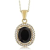 Gem Stone King 2-5 Cttw Oval Gemstone Birthstone Halo Pendant Necklace For Women | 18K Yellow Gold Plated Silver | Oval 11X9MM | With 18 Inch Silver Chain | Fine Jewelry Gifts for Her Mom Women Wife
