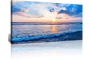 Lapremoly Canvas Wall Art - Large Living Room & Office Decor - Blue Ocean Waves Landscape - Ready To Hang