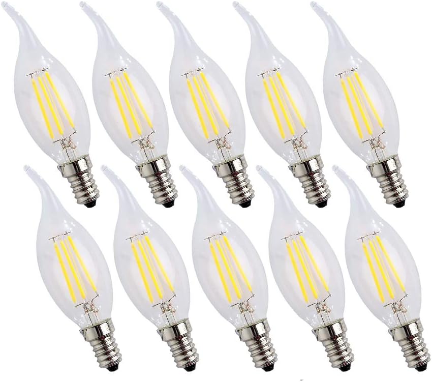 ENGEYA E14 LED Flame Light Bulb 4W,40W Incandescent Bulbs Equivalent,Small Edison Screw Clear Candle Light Bulb,Non-Dimmable/ AC220-240V/ 400 Lumens/Cool White 6000K,10-Pack