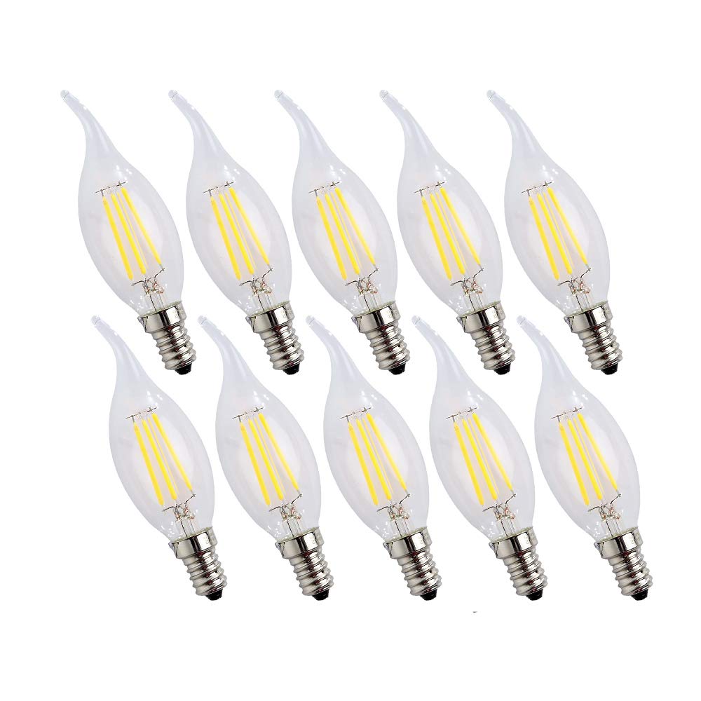 ENGEYA E14 LED Flame Light Bulb 4W,40W Incandescent Bulbs Equivalent,Small Edison Screw Clear Candle Light Bulb,Non-Dimmable/ AC220-240V/ 400 Lumens/Cool White 6000K,10-Pack