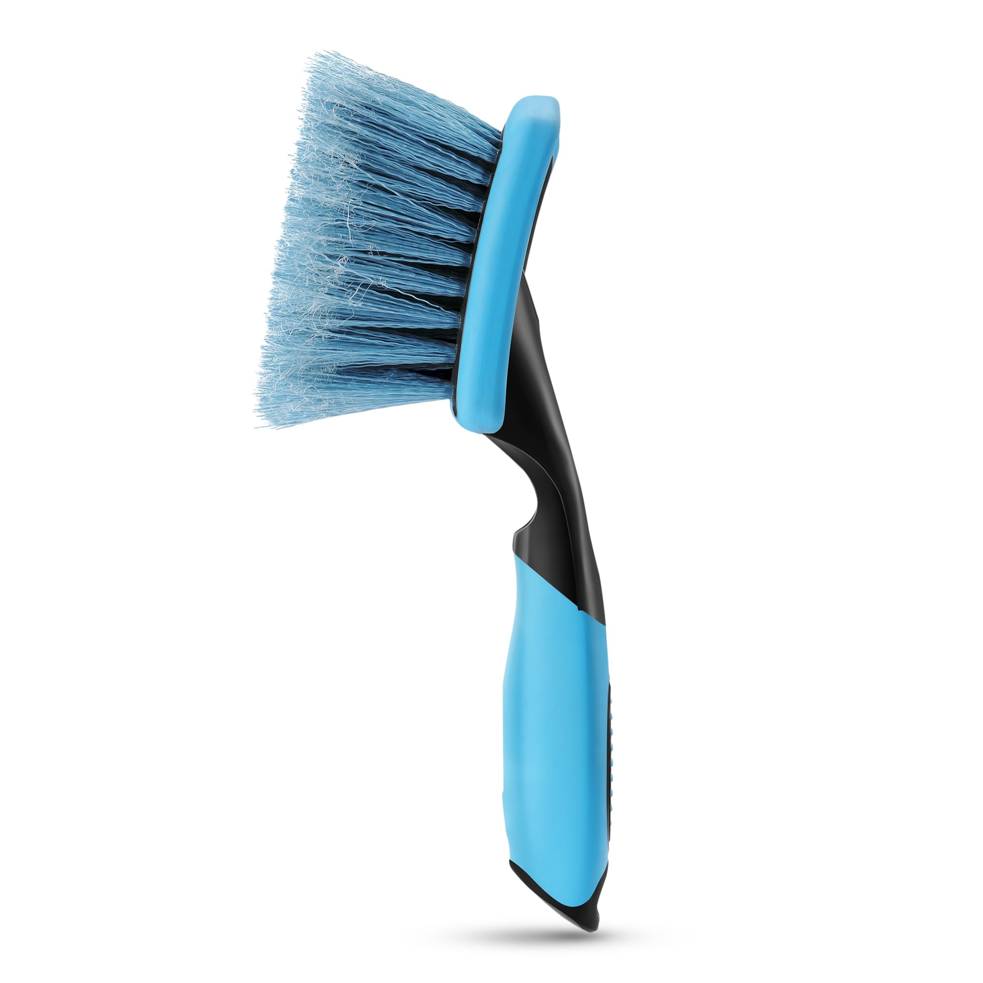 Amazon Basics Wheel Cleaning Brush for Car Detailing, Scratch-Free Tire Brush with Ergonomic Non-Slip Handle, 9.84 Inch, Blue