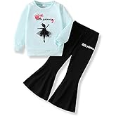 Vitalique 3-9 T Kids Toddler Girl Clothes Letter Print Sweatshirt Flared Pants 2Pc Outfits Set