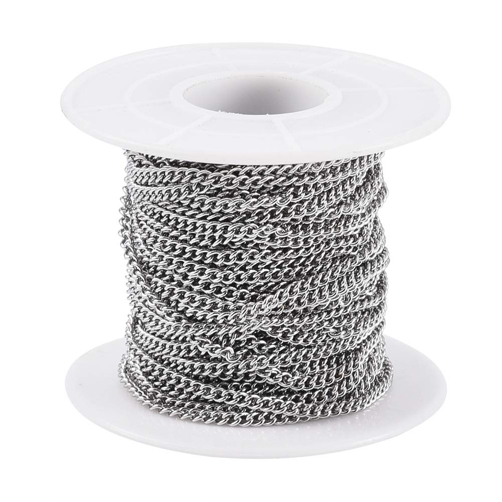 Pandahall 32.8 Feet 304 Stainless Steel Curb Chains 2.7x2x0.5mm Metal Link Chain Unwelded Jewelry Chains for DIY Bracelet Necklace Jewelry Making
