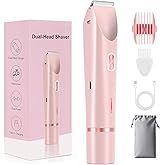 GlossLuxe Bikini Trimmer for Women, 2-in-1 Dual Head Shaver Women, IPX7 Waterproof Gentle Electric Razors for Sensitive Areas, Cordless Hair Removal for Shower & Travel, Holiday Gift (Pink)