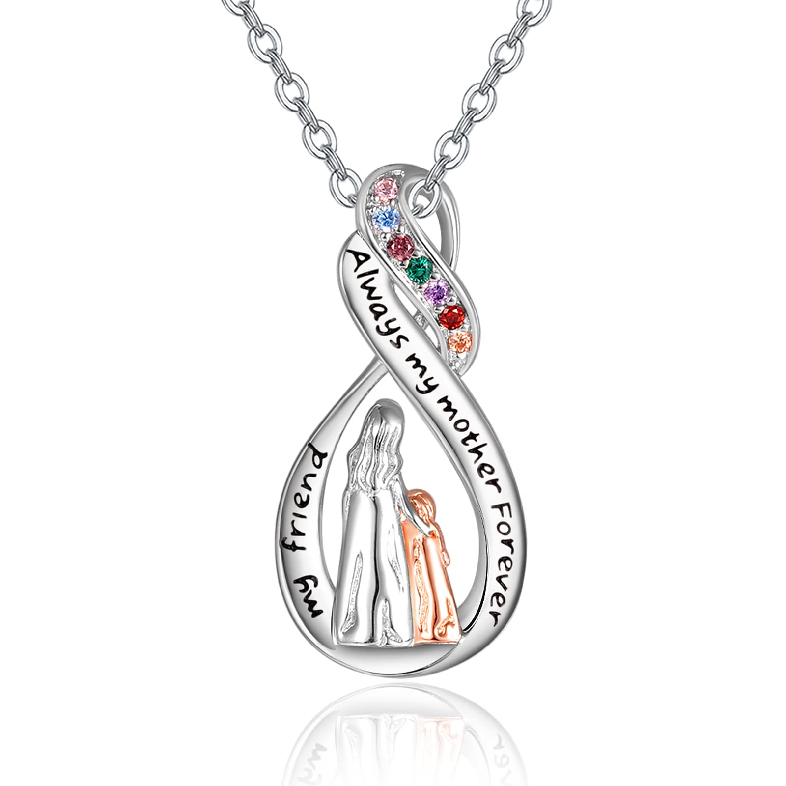 Mother Daughter Necklace 925 Sterling Silver Mother Daughter Inifity "Always my mother Forever my friends"Mother Birthday Gifts For Mum Women with 18" +2" Sliver Chain