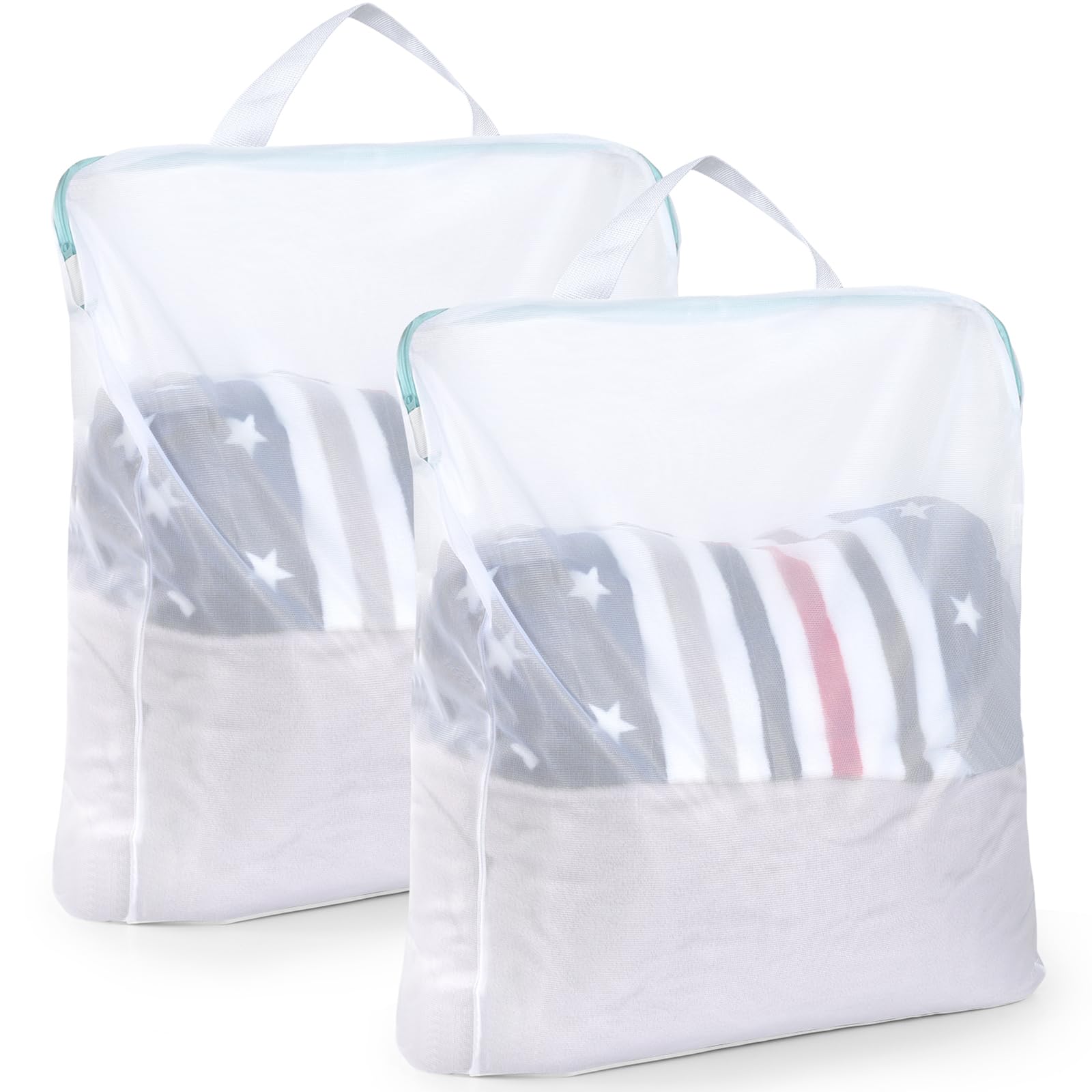 OTraki 2 Packs Large Laundry Bags, 24 x 32 inch Mesh Laundry Bags with Zips Laundry Bags for Washing Machine Washing Bag with Handles for Delicates, Blouse, Underwear, Coat