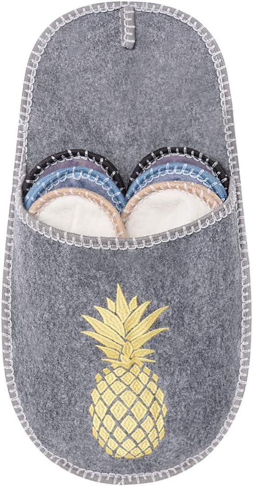 SLIPPERTRENDFleece Felt Close Toe 6 Pairs Non Slip Indoor Family House Guest Slippers Set for Shoeless Home
