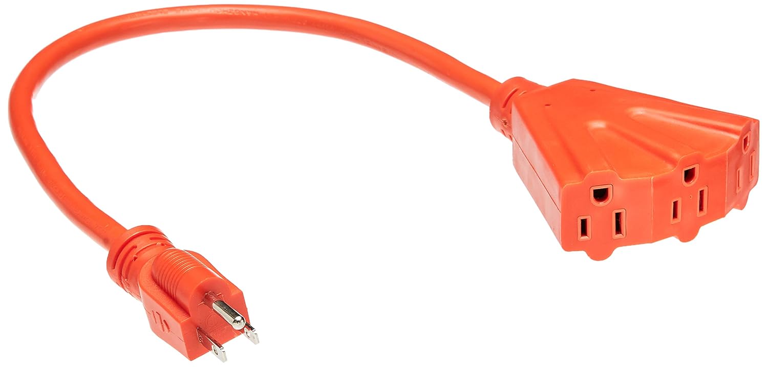 AmazonBasics 12/3 Outdoor Extension Cord with 3 Outlets, Orange, 2 Foot