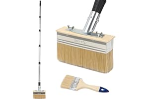 Bigking Deck Stain Brush Set, 15 cm Wide Brush with 150 cm Extension Pole, 7.5 cm Paint Brush, Wood and Stainless Steel