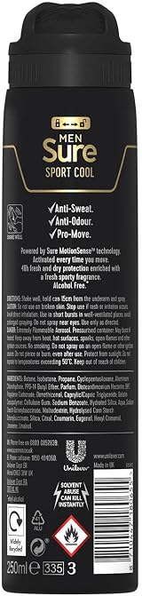 Sure Sport Cool Anti-perspirant Deodorant Aerosol 250ml Men Fresh Citrus Mint view 2