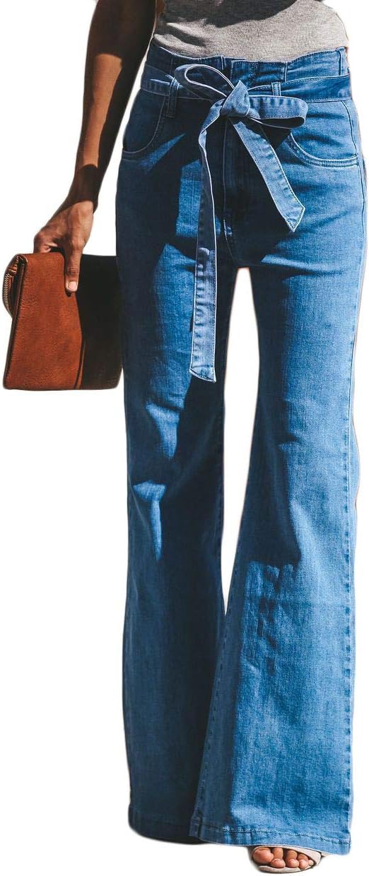 SUNSIOM Women Jeans High Waist Wide Leg Denim Flare Loose Jeans Palazzo Office Lady Retro Jeans Long Pants with Belt
