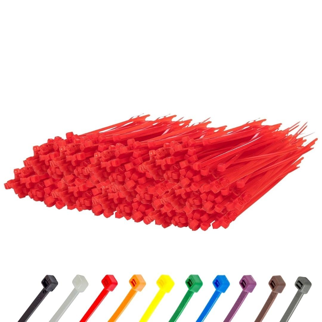 Gocableties Small Red Cable Ties, 100mm x 2.5mm, Bulk Pack of 1000, 4” Premium Nylon Zip Ties, Plastic Tie Wraps, Secure Self-Locking Mechanism, for Home, Garden, Office and DIY