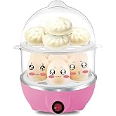 Egg Steamer, Two Layers Pink 6 Inch Diameter Plug-in Steamer for Egg, Corn, Stuffed Bun and Meal (Pink)