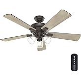 Hunter 52 inch Indoor Ceiling Fan with LED Lights and Remote Control - Standard Mount Bronze Ceiling Fan, 5 Blades, For Bedro