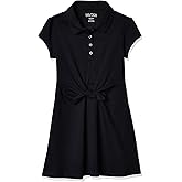 Nautica Girls School Uniform Short Sleeve Polo Dress, Navy Front Tie, 6X
