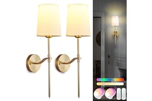 Troconce Wall Lights Battery Operated Wall Sconces Set of 2, Gold Rechargeable Wall Sconce with 15 RGB Dimmable Detachable Bulbs and Remote, Wireless Battery Powered Wall Lamp for Living Room Bedroom