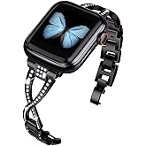 JFdragon for Apple Watch Band 38mm 40mm 41mm 42mm(Series10 11) Women Series11 10 9 8 7 6 5 4 SE iwatch Bands Bling Metal Bracelet Dressy Fancy Cute Strap Black
