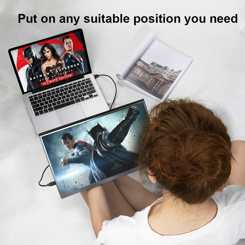 High Color Gamut Ultra Narrow Frame Portable Monitor HONGO 15 Inch IPS 1080P HDR Computer Gaming Monitor USBC Display for Laptop PC Phone Xbox PS4 Switch, Smart Cover Stand & Screen Protector Included: Computers & Accessories