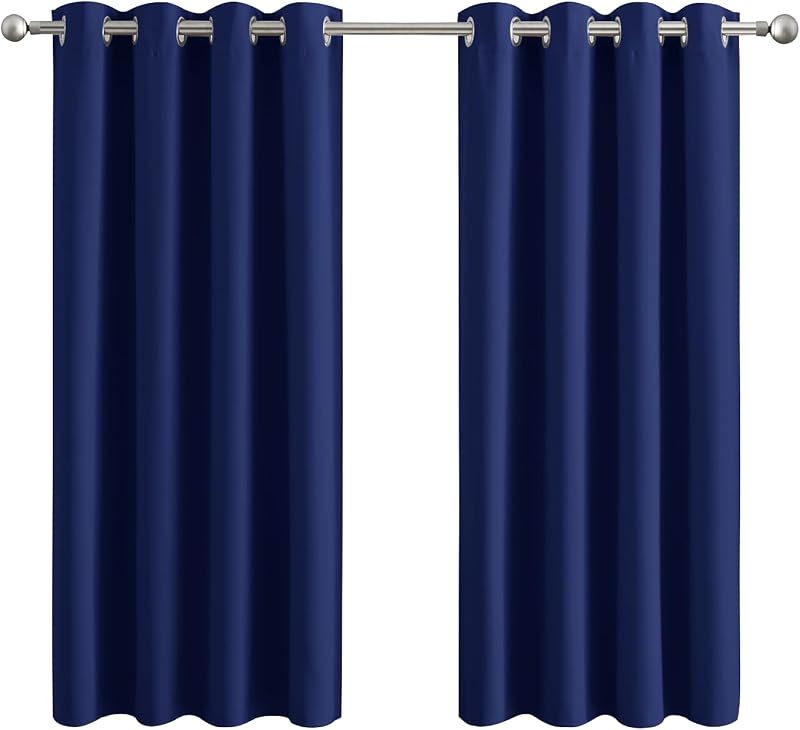 Aspire Homeware Blackout Curtains Navy Eyelet 46 x 54 2 Panels 100% Polyester