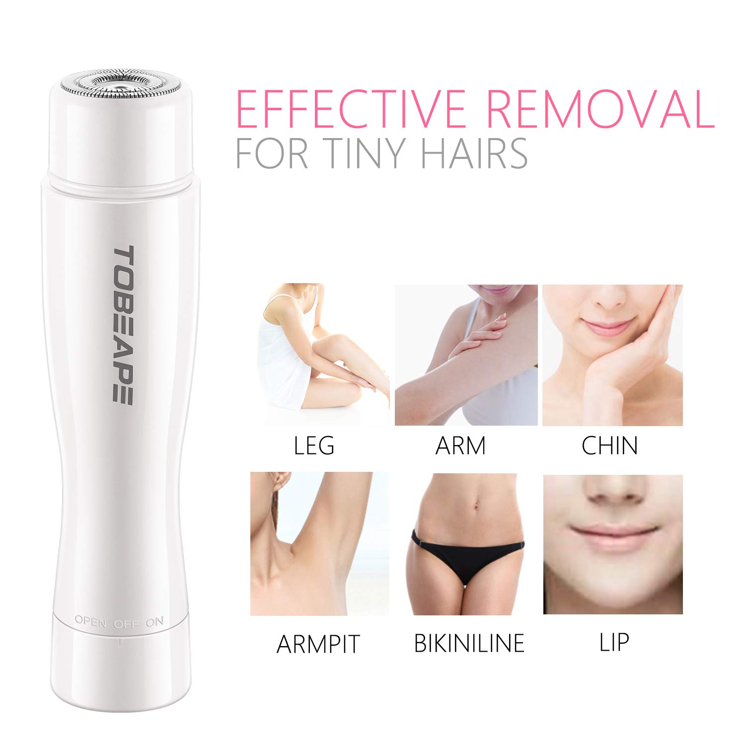 Tobeape Facial Hair Removal for Women, Waterproof Electric Painless Hair Remover Trimmer for Face Facial Armpit Upper Lip Chin Bikini Line Area Arm Leg, Built-in LED Light