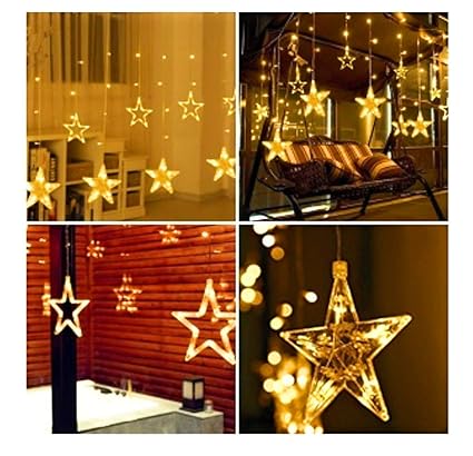 Hemito 2.5 m long, 8 Mode Remote, 12 Golden Stars with 138 LEDs Waterproof Linkable String Light for Decoration (Warm White)