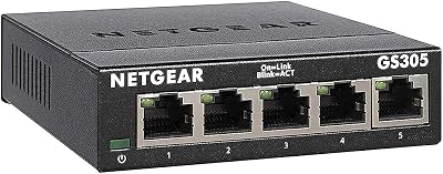 NETGEAR GS305 5 Port Gigabit Ethernet Switch Plug and Play Silent Desktop