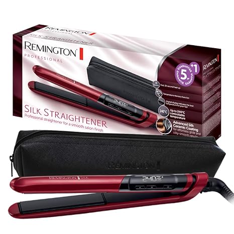 Remington Haarglätter Silk S9600, Keramikbeschichtung mit Seidenproteinen, rot