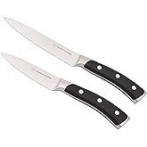 DURA LIVING 2-Piece Kitchen Knife Set – Ultra Sharp Precision German Stainless Steel Blades, 5” Utility & 3.5” Paring Knife with Ergonomic Handles, Multipurpose for Slicing & Peeling, Black Handle
