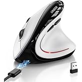 Uineer Ergonomic Wireless Vertical Mouse, 3-Mode Bluetooth 5.0/4.0 &amp; 2.4GHz | Rechargeable, USB-A Receiver, Silent Computer Mouse for Laptop, Mac, iPad and PC, 4 DPI Levels, LED Light, 3-Device Switching