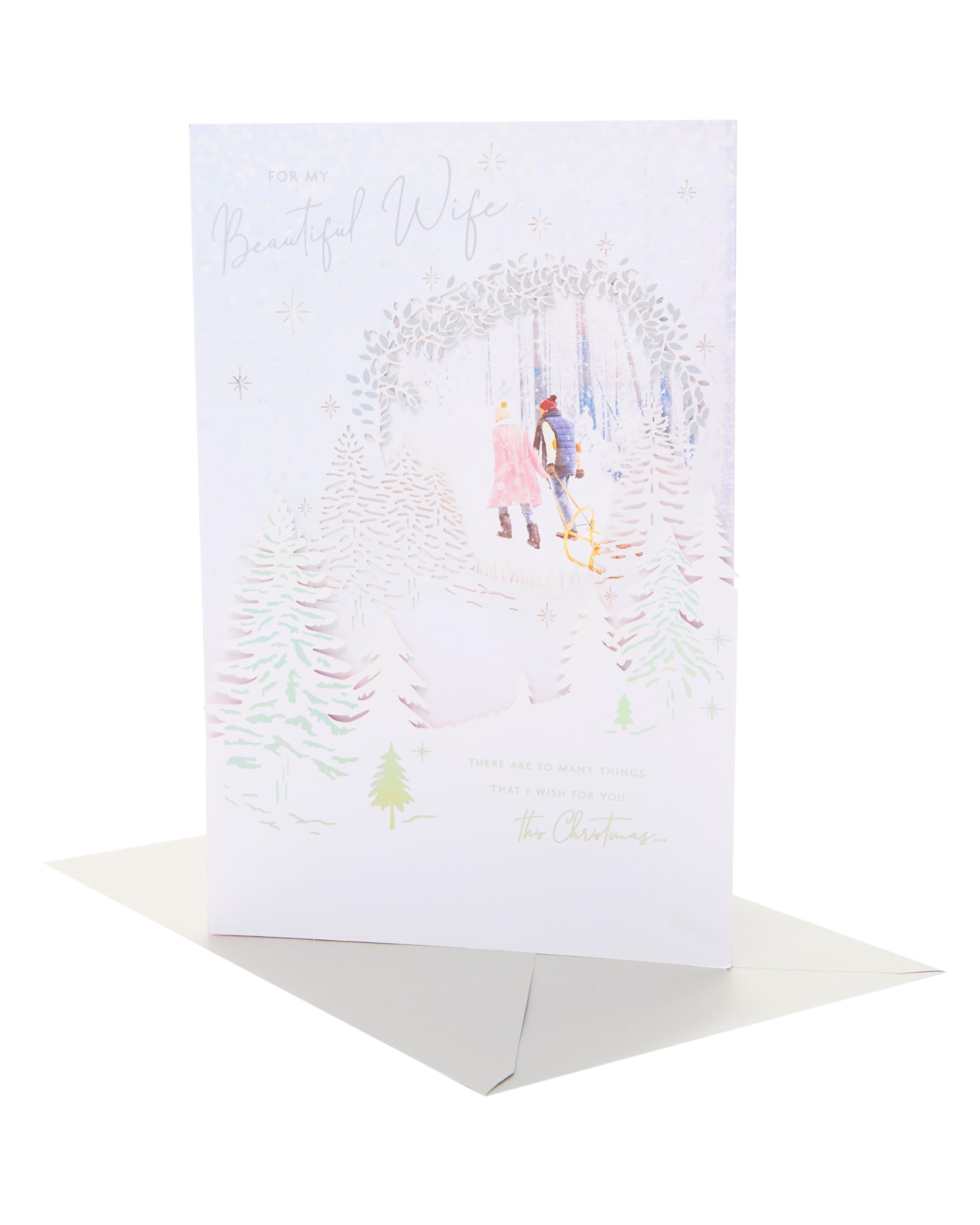 UK Greetings | Christmas Card for Wife | Xmas Presents | Her, Girls, Women | Beautiful Snow Scene Design | With Envelope | 19.4cm x 29.5cm