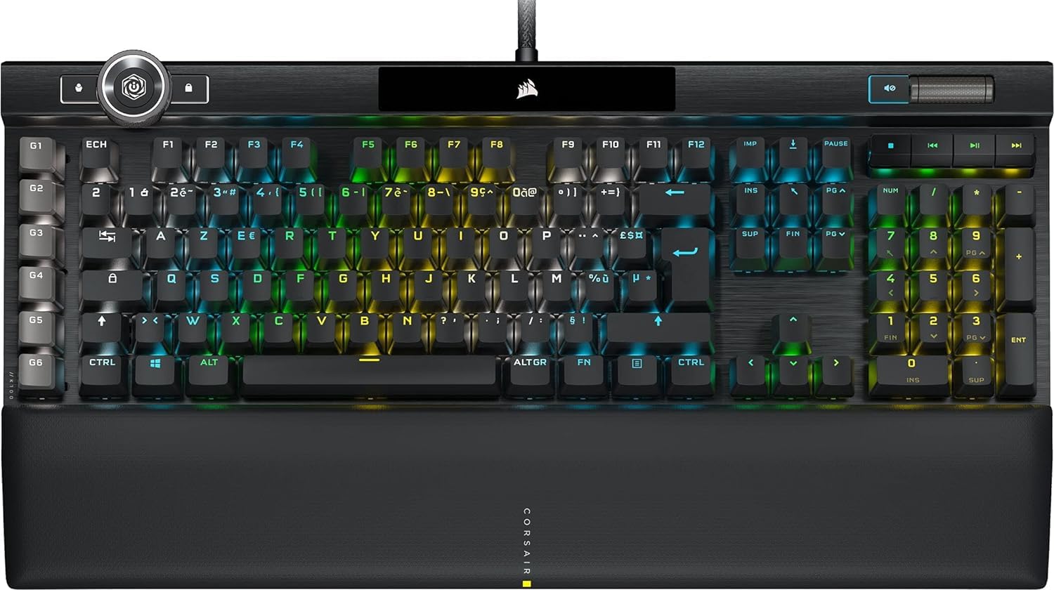 Corsair K100 RGB Gaming Keyboard (Optical-Mechanical Switches: Ultra-fast and Linear, Double Injection PBT Keycaps, Elgato Stream Deck Integration) AZERTY Black