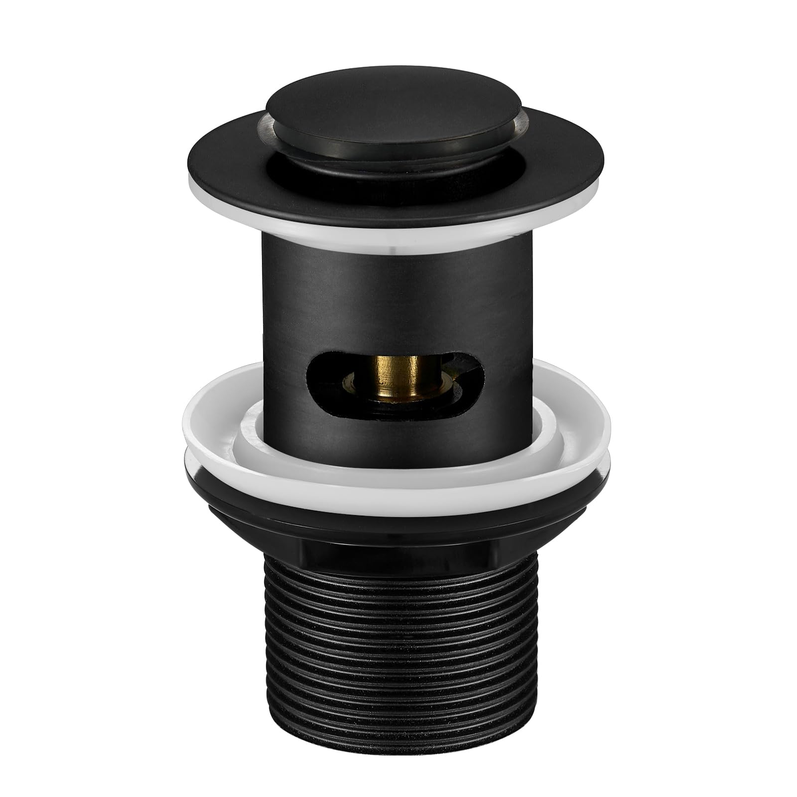 Wasserrhythm Basin Waste Black Pop up Click Clack Plug Slotted Waste for Bathroom Sink with Overflow UK Standard G1 1/4BSPP